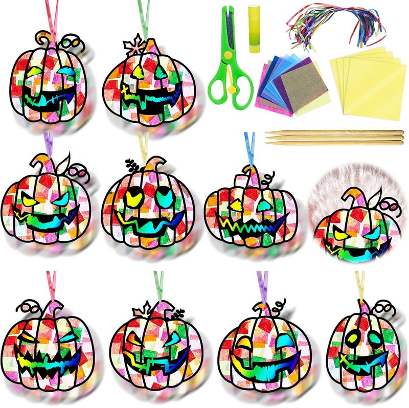 EggSun 36 Sets Fall Thanksgiving Pumpkin Suncatchers Craft Kit for Kids Ornaments Stained Glass Effect Autumn Window Arts and Crafts Kit for Classroom Birthday Home Party Favors Decorations Ages 4 8 - Image 1